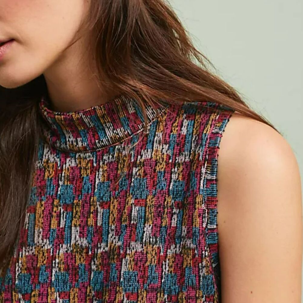 Anthropologie Akemi + Kin Petra Jacquard Top Chunky Knit Mock Neck Small Blouse - Picture 10 of 10